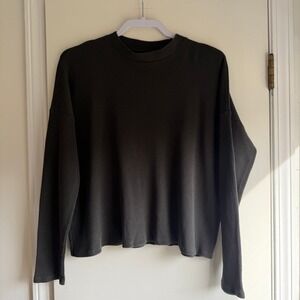 EILEEN FISHER Waffle Knit Long Sleeve Top Olive Green Size L G